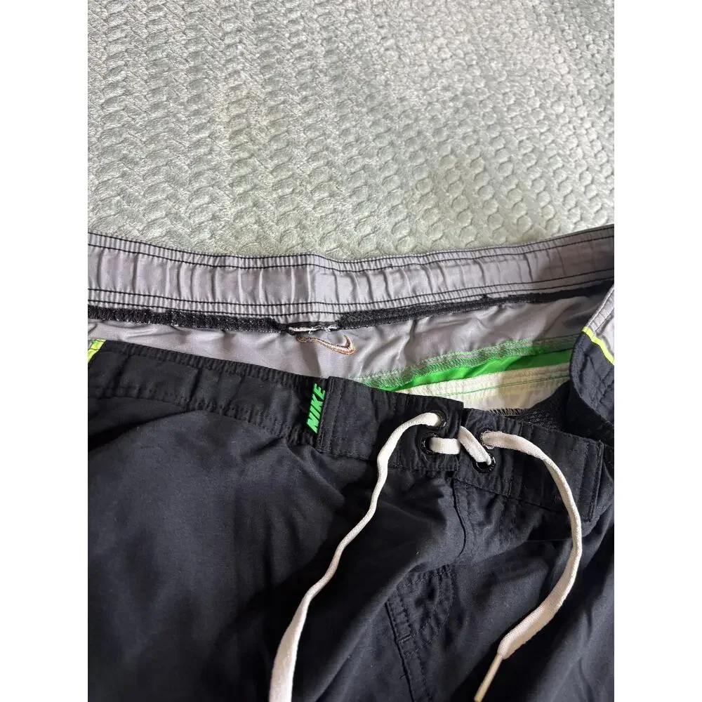 Vintage Nike Colorblock Swim Trunks Board Shorts Black Green Grey